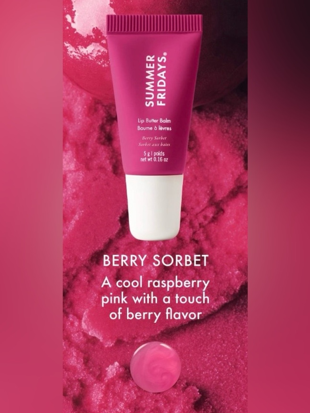 🌸SUMMER FRIDAYS Lip Butter Balm Limited Edition Berry Sorbet Deluxe Mini 5 g